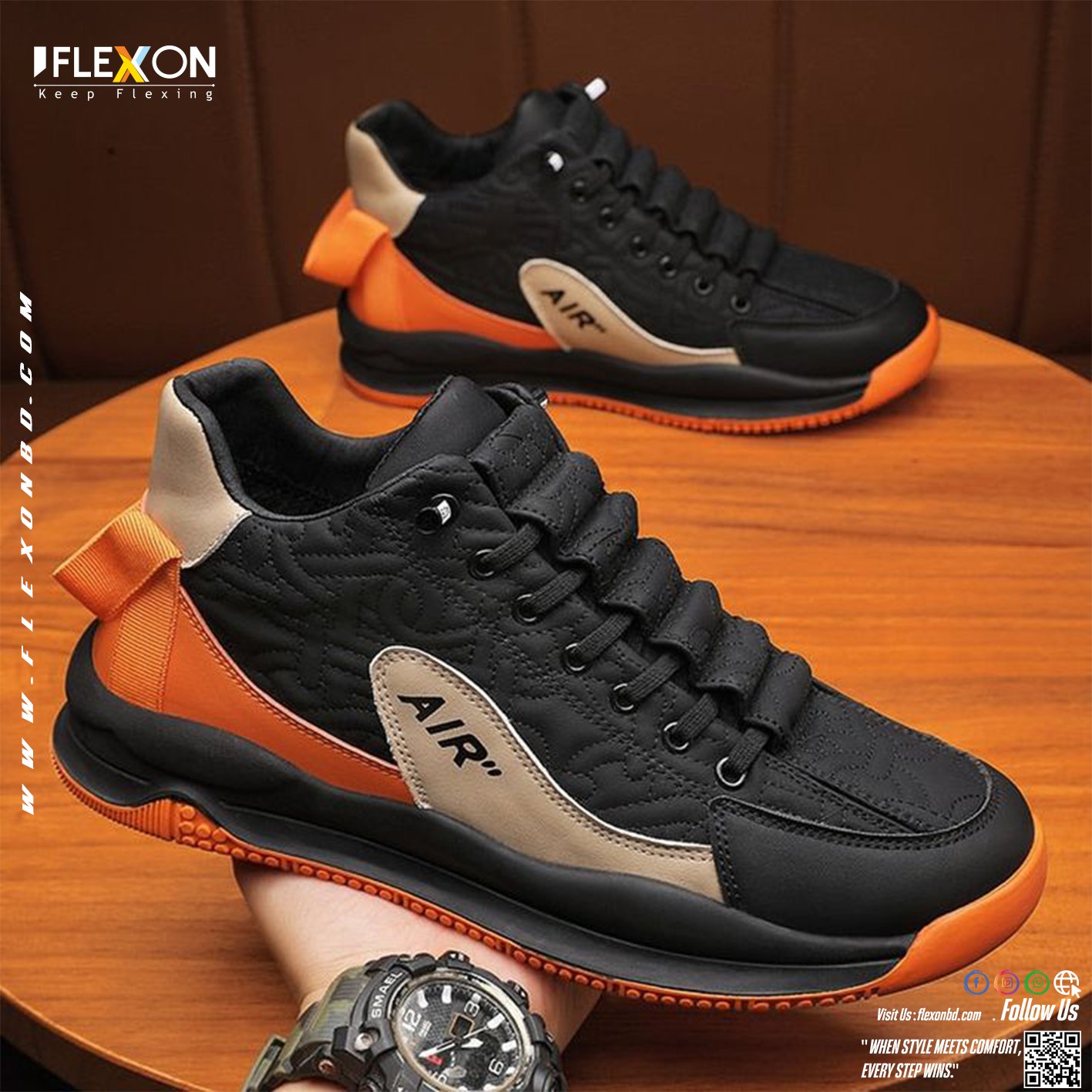 Trendy & Comfortable Sneakers | Orange Black | Code - FX 2
