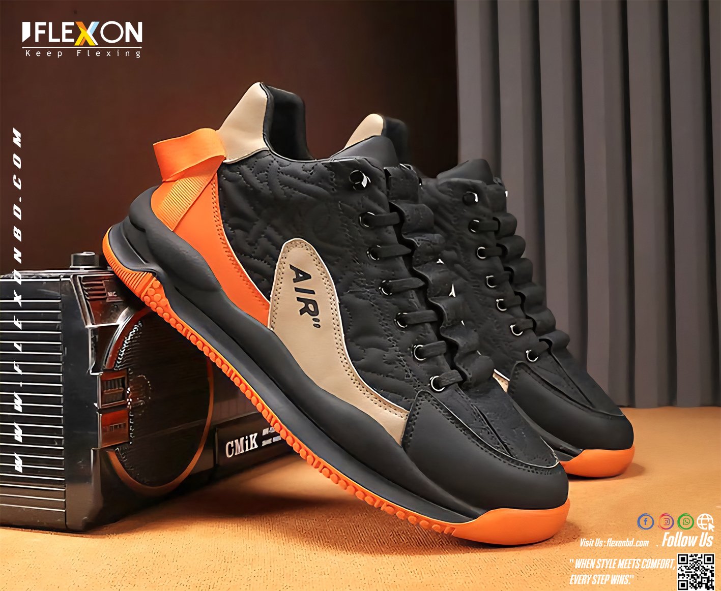 Trendy & Comfortable Sneakers | Orange Black | Code - FX 2 - Image 2