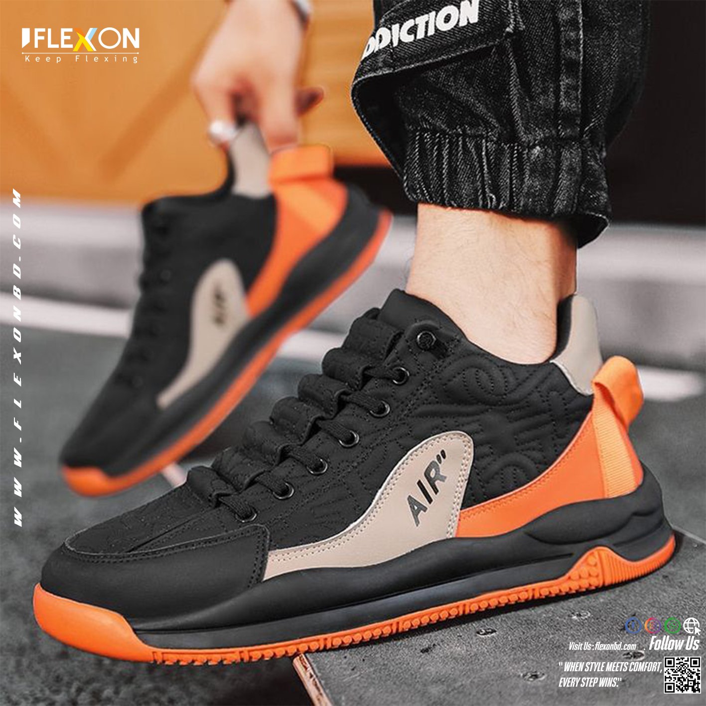 Trendy & Comfortable Sneakers | Orange Black | Code - FX 2 - Image 3