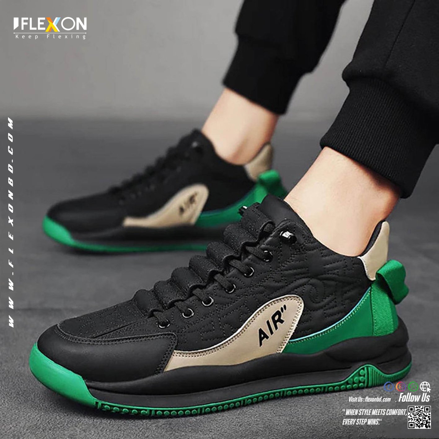 Trendy & Comfortable Sneakers | Green Black | Code - FX 1 - Image 3