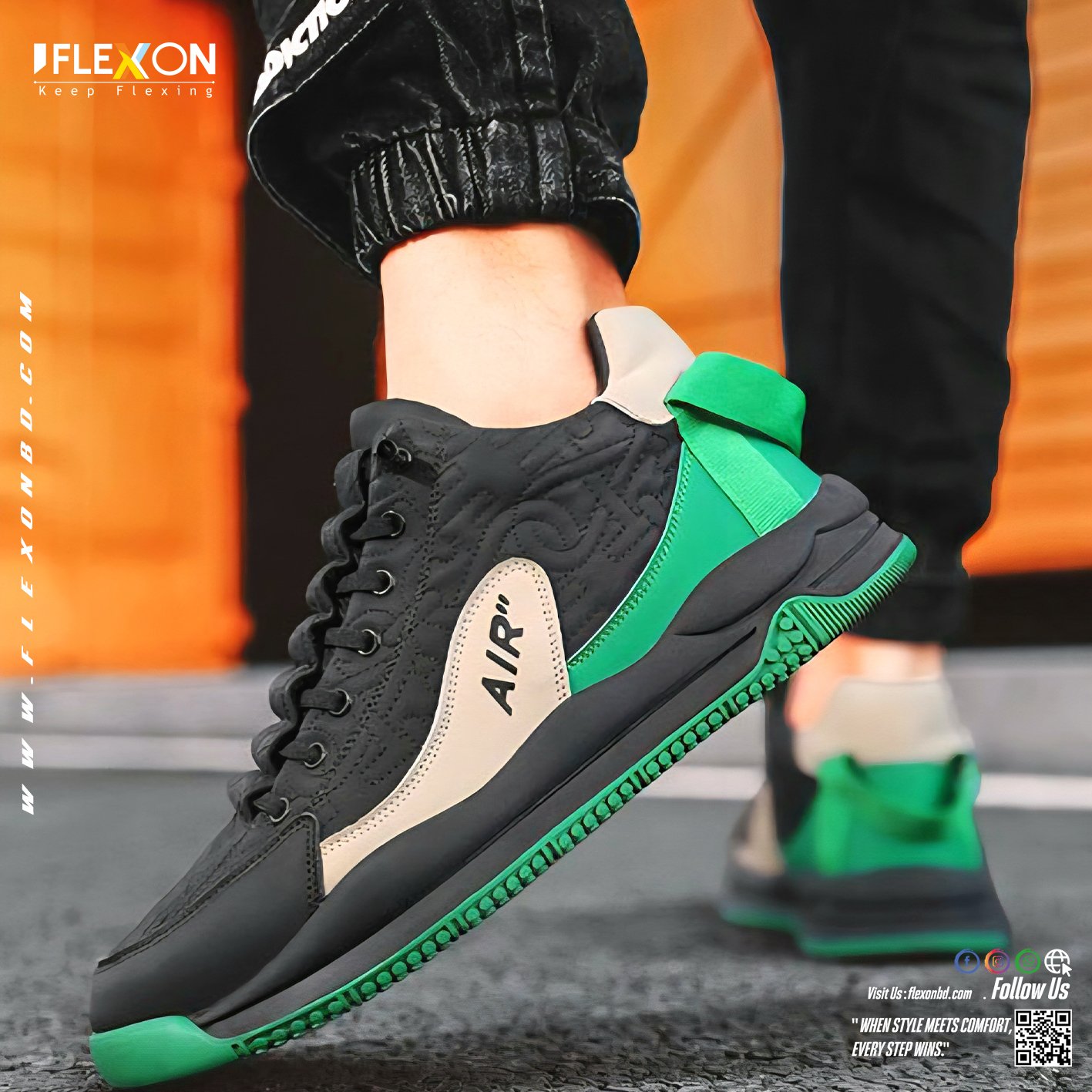 Trendy & Comfortable Sneakers | Green Black | Code - FX 1 - Image 2